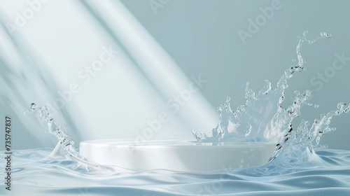 podium with water splash swirl product presentation