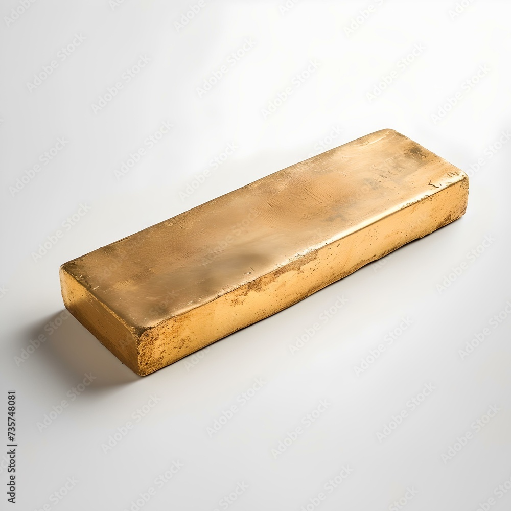 Shiny gold bar on a white background. single object with copy space. ideal for finance and wealth concepts. luxurious and elegant appearance. AI Shiny gold bar on a white background. single object with copy space. ideal for finance and wealth concepts. luxurious and elegant appearance. AI