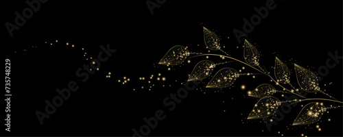 Golden Line art botany banner. Japanese style Hand drawn vector. Line art style design. Concept traditional Asian Card with space for text wedding, invitation, template card Golden frames.