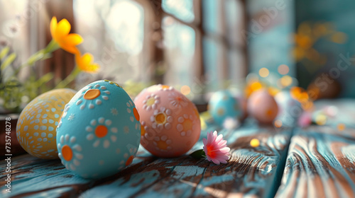 Easter egg on the table with beside window background.