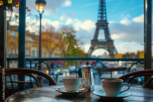 Cozy Parisian Cafe Experience with Eiffel Tower View and Fresh Coffee