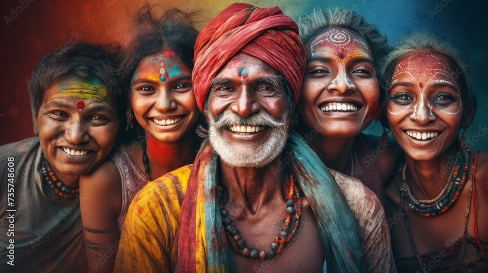 Indian family celebrating Holi together with colour Indian family celebrating Holi together with colour