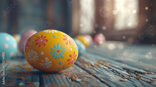 Easter egg on the table with beside window background.