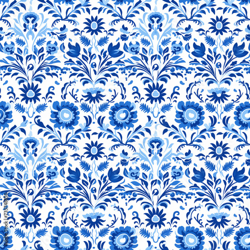 Dutch charm with this blue floral watercolor seamless pattern, For fabric printing, textile, kitchenware, wallpaper, and wrapping paper photo