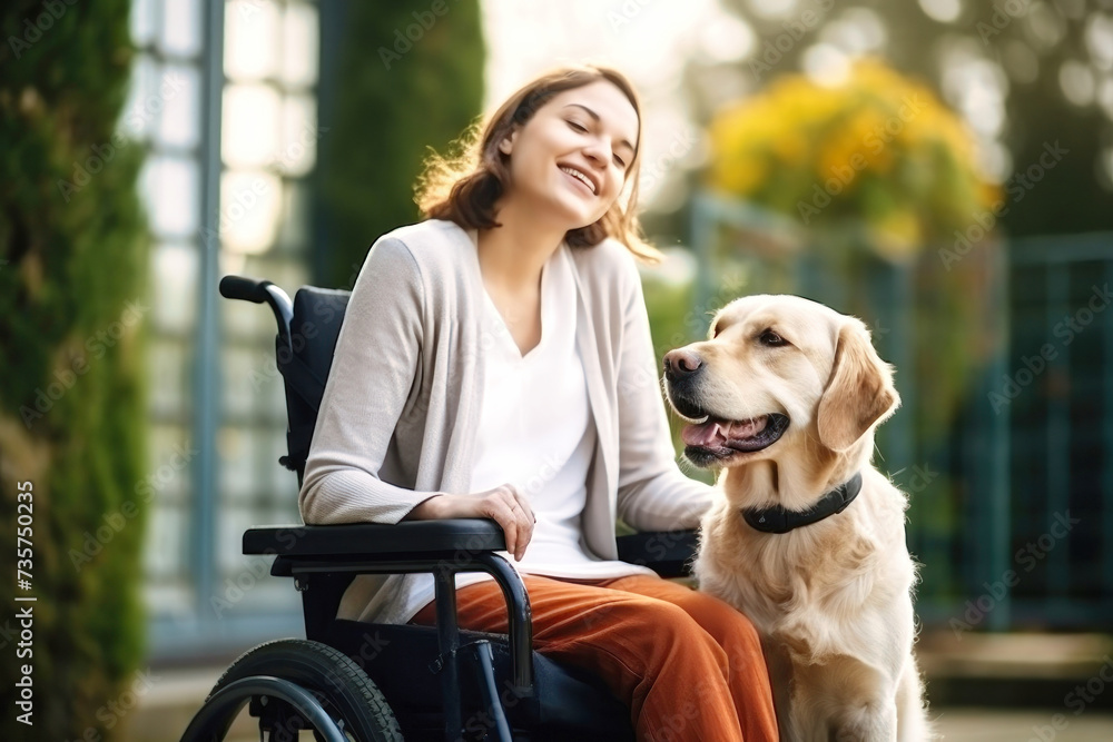Woman in Wheelchair With Dog - Empowering Strength and Companionship Woman in Wheelchair With Dog - Empowering Strength and Companionship