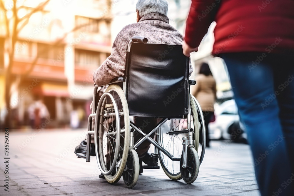 Obraz premium Person in Wheelchair Walking Down Street