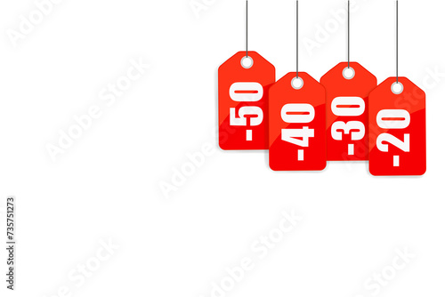 Discounts price tag with discount minus 50 30 40 20 sale vector illustration