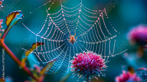 Raindrops cling to a spider s delicate web  transforming it into a glistening masterpiece  emphasizing the intricate connection between nature s elements and its inhabitants