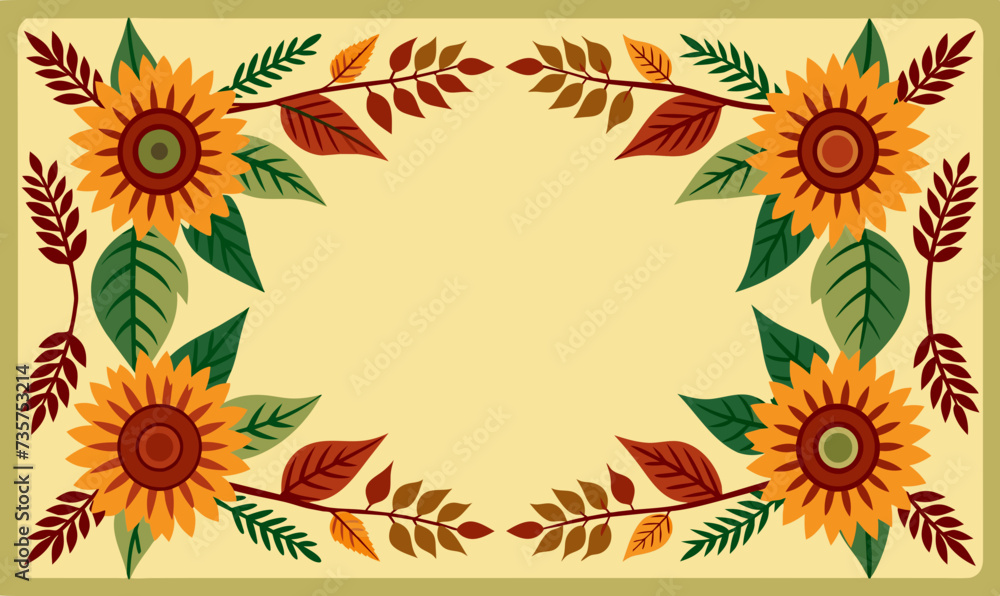 A rectangular border frame with sunflowers in each corner and smaller sunflower accents along the edges. A rectangular border frame with sunflowers in each corner and smaller sunflower accents along the edges.