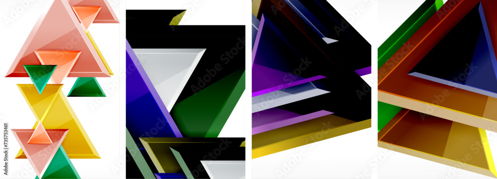 Glossy triangles geometric poster set for wallpaper, business card, cover, poster, banner, brochure, header, website Glossy triangles geometric poster set for wallpaper, business card, cover, poster, banner, brochure, header, website