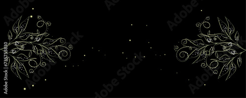 Golden Line art botany banner. Japanese style Hand drawn vector. Line art style design. Concept traditional Asian Card with space for text wedding, invitation, template card Golden frames.