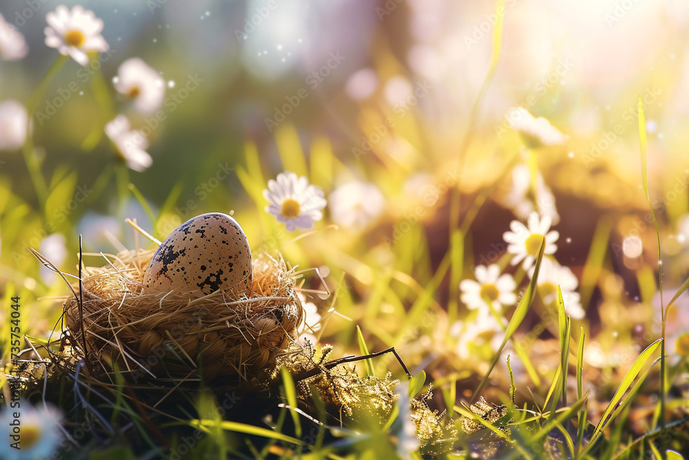 Obraz premium easter card, easter bunny with eggs, easter eggs and flowers, easter eggs in a basket, easter eggs and flowers on a white background, easter wall paper and background for social media 