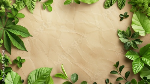 leaves frame on background with recycking paper