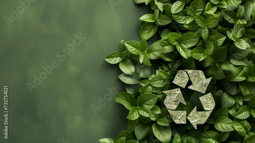 sign recycling on green leaves background