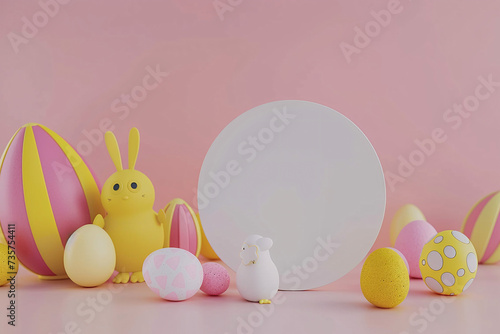 easter card, easter bunny with eggs, easter eggs and flowers, easter eggs in a basket, easter eggs and flowers on a white background, easter wall paper and background for social media 