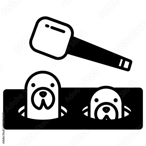 Whack a mole glyph and line vector illustration