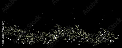 Golden Line art botany banner. Japanese style Hand drawn vector. Line art style design. Concept traditional Asian Card with space for text wedding, invitation, template card Golden frames.