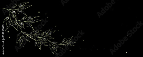 Golden Line art botany banner. Japanese style Hand drawn vector. Line art style design. Concept traditional Asian Card with space for text wedding, invitation, template card Golden frames.