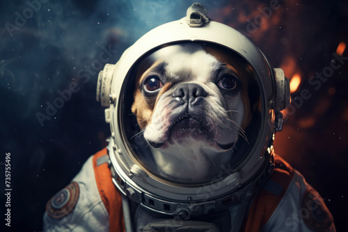 An astronaut dog against a cosmic backdrop, a unique fusion of pet whimsy and space exploration, AI Generative.
