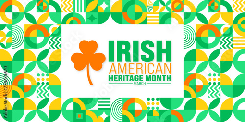 march is Irish American Heritage Month geometric shape pattern background with clover leaf plant design template. use to background, banner, placard, card, and poster design template. vector