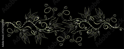 Golden Line art botany banner. Japanese style Hand drawn vector. Line art style design. Concept traditional Asian Card with space for text wedding, invitation, template card Golden frames.