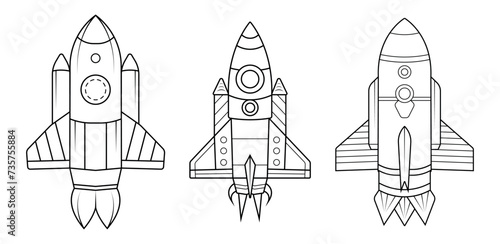 Rocket outline drawing coloring book page