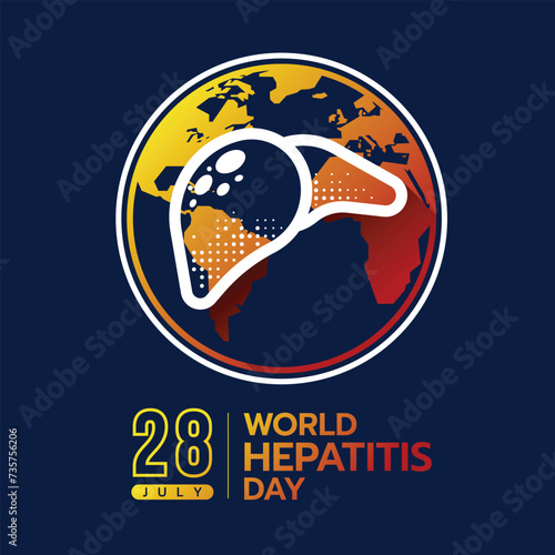 World hepatitis day - white line the liver with dot texture on circle yellow red globe earth sign on dark blue background vector design