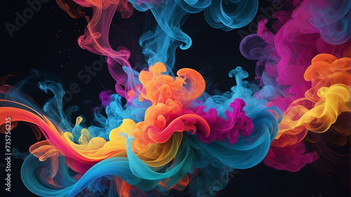 Colorful smoke clouds on black background
