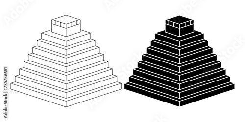 outline silhouette mayan pyramid icon set isolated on white background