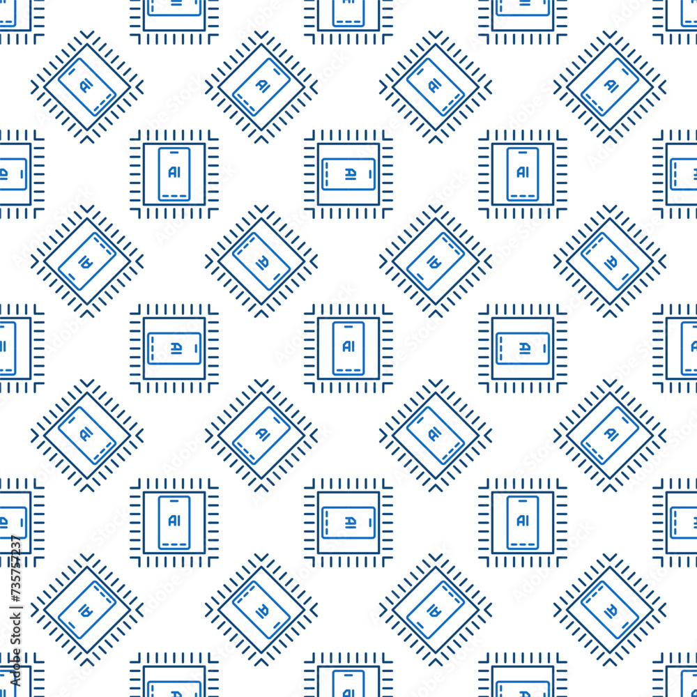 AI Phone inside Chip vector Artificial Intelligence seamless pattern in outline style