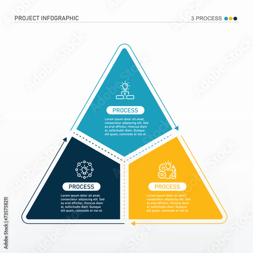 Triangle infographic process design with icons and 3 options or steps.
