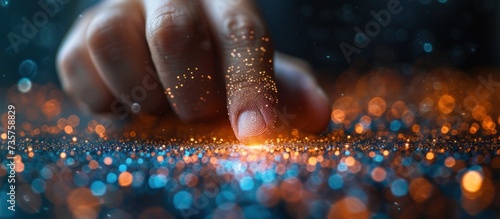 Businessman using fingerprint indentification photo