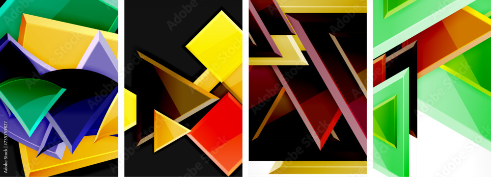 Glossy triangles geometric poster set for wallpaper, business card, cover, poster, banner, brochure, header, website Glossy triangles geometric poster set for wallpaper, business card, cover, poster, banner, brochure, header, website