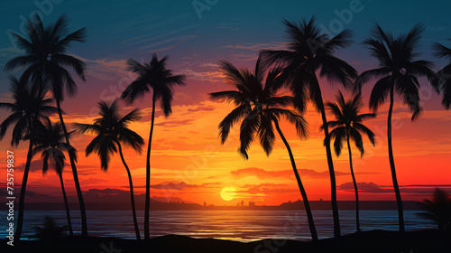 Silhouette of palm trees.