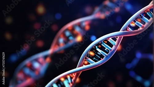 Illustration of the concept of digital genetic structure. Background of artificial dna in the research field. Abstract image of chromosome elements. Technology, science and health themed background photo