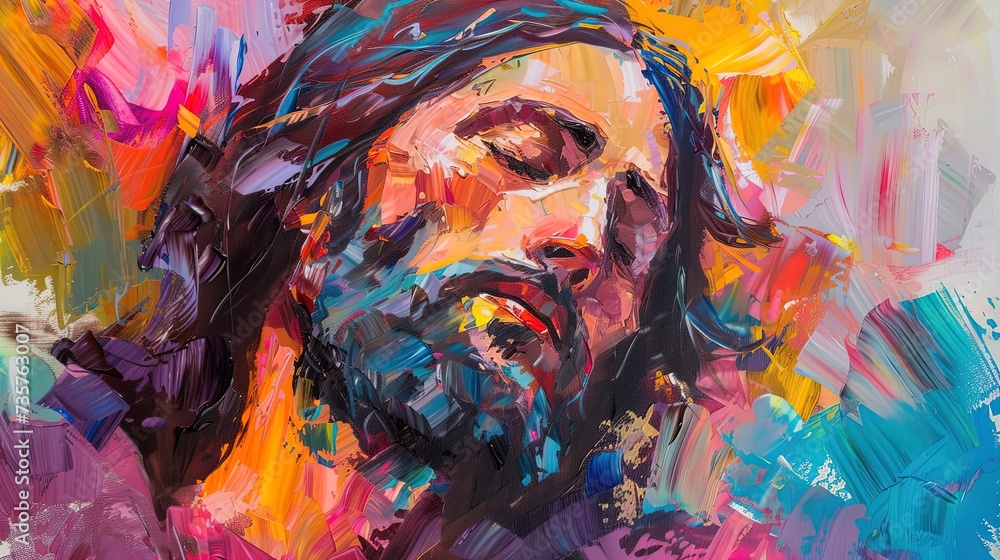 Divine Reverie: Vibrant Oil Painting of Jesus in Prayer. Experience the spiritual journey in vivid hues. Perfect for inspiration and contemplation.