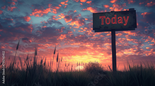 Today background with sunrise landscape with sign with word Today