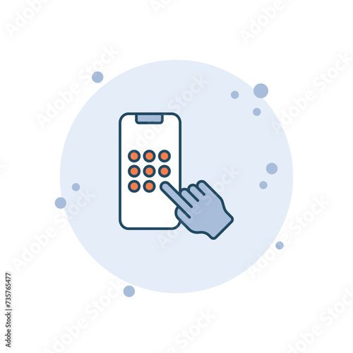 Cartoon phone pin code icon vector illustration. Keyboard on bubbles background. Password sign concept.