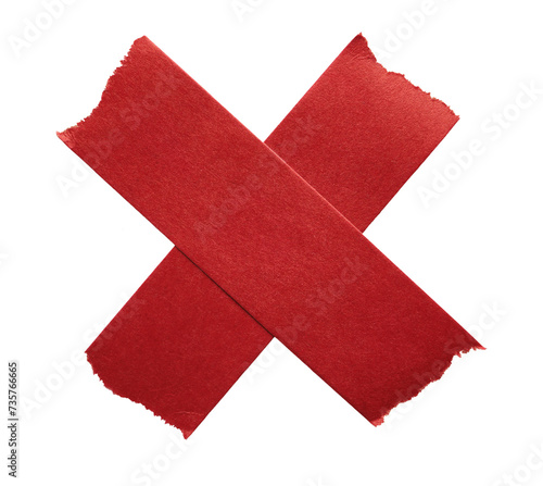 Adhesive red paper X shaped tape cut out on transparent background