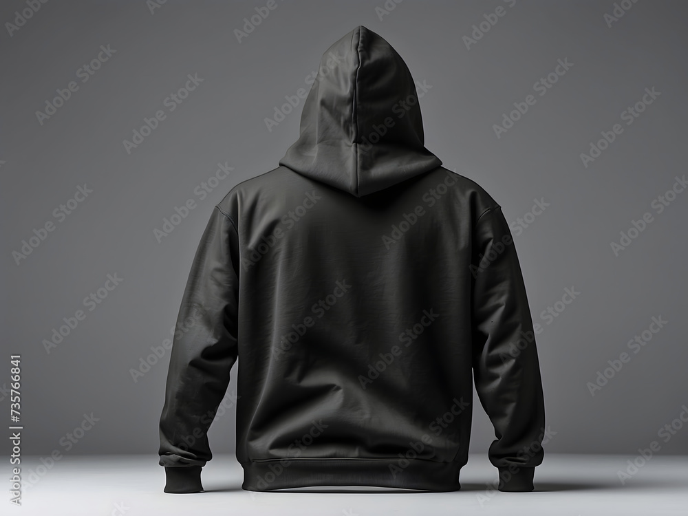 Black hoodie with a blank front and back view design, mockup, and white background design.