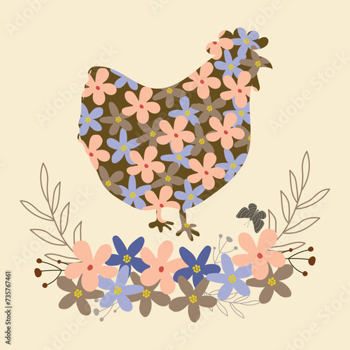 pastel easter wildflowers chicken with flowers wreath hand drawn element clipart vector for invitation greeting birthday party celebration wedding card poster banner textiles wallpaper background