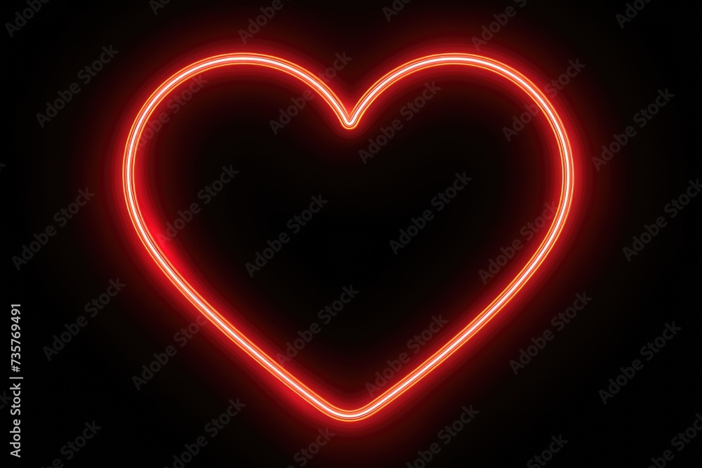 A vibrant neon heart shape illuminates against a solid black background. A vibrant neon heart shape illuminates against a solid black background.