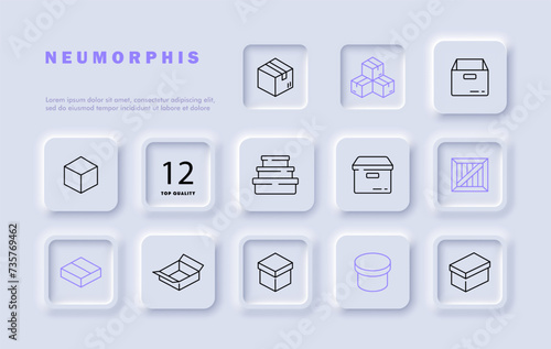 Boxes set line icon. Speed, delivery, calendar, online purchase, goods, delivery person, application. Neomorphism style. Vector line icon for business and advertising