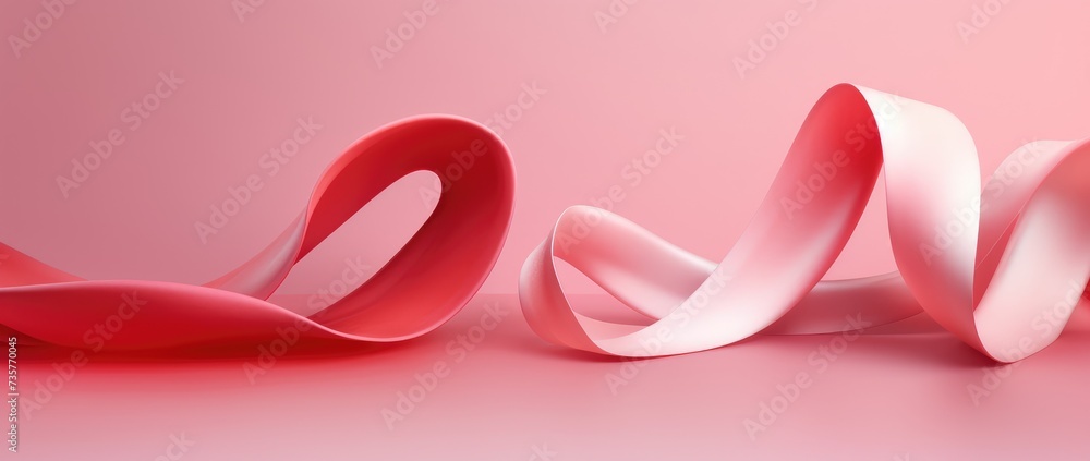 A photo depicting a pink background with a curved object lying on the ground.