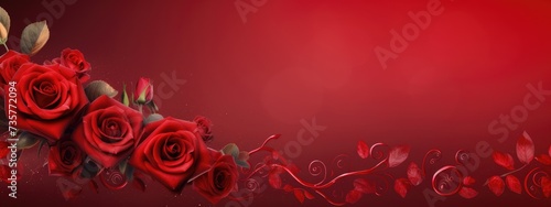 A vibrant bunch of red roses arranged on a red background, creating a striking visual contrast.