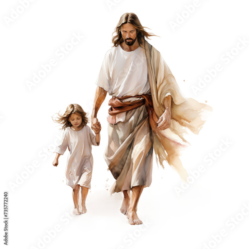 Watercolor print of Jesus, person in a costume
