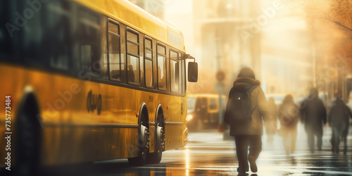 Create a captivating blurred background for a school bus photo