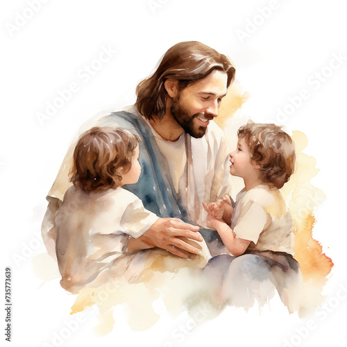 Watercolor print of Jesus, mother and daughter