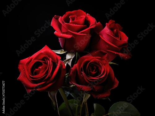 A group of red roses  covered in water droplets  creating a visually striking image.