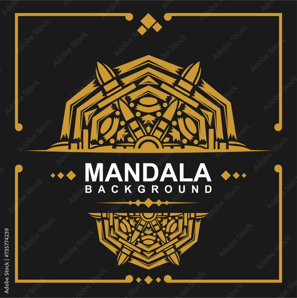 Obraz premium Golden frame with mandala art background